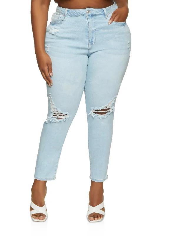 Plus Size WAX Ripped Knee Skinny Jeans