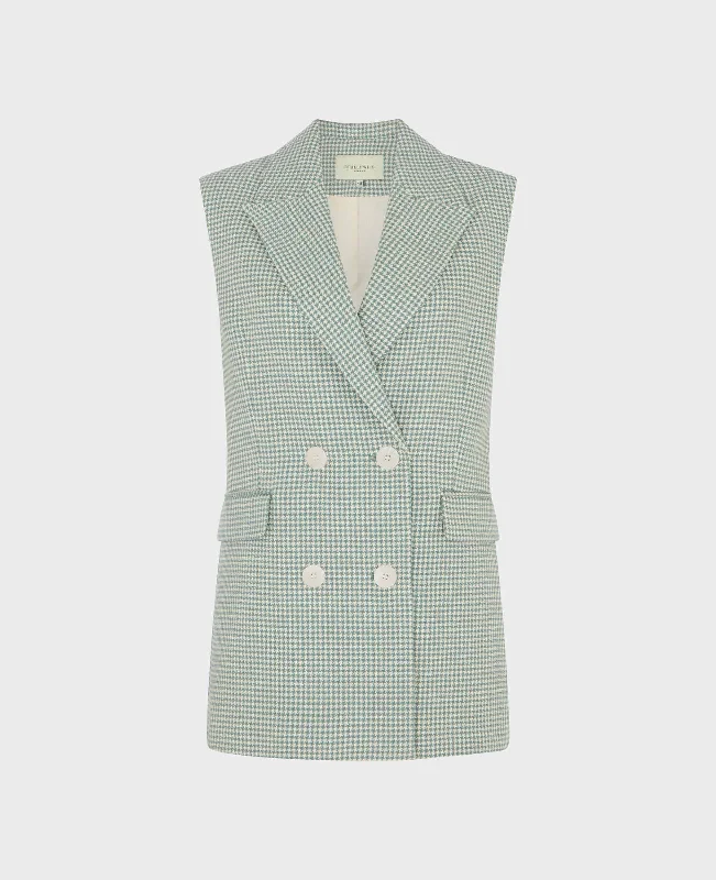 Trinity Cotton Silk Blend Houndstooth Sleeveless Jacket