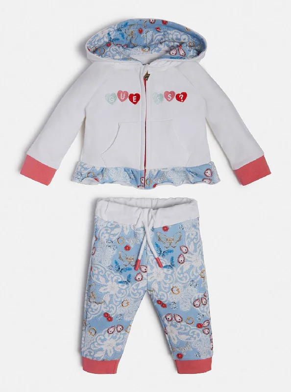 White Blue Print Jacket And Pants 2-Piece Set (0-12m)