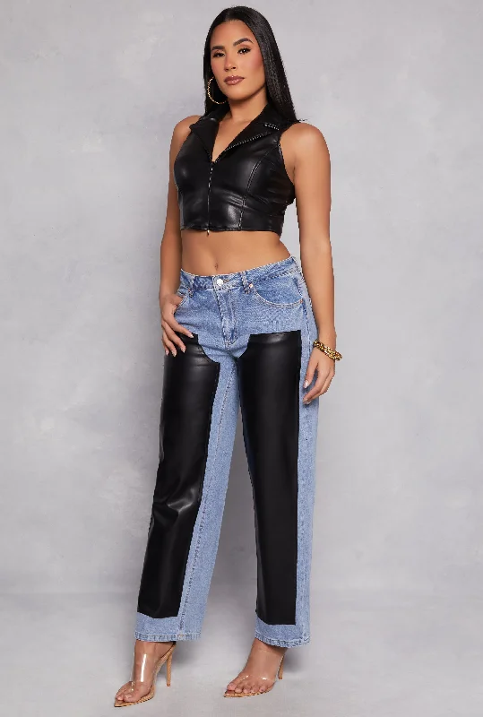 Almost Famous Faux Leather Patchwork Jeans