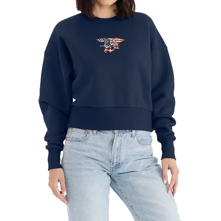 Ladies Midnight Navy Red/White/Blue Trident Flag Heavyweight Sweatshirt