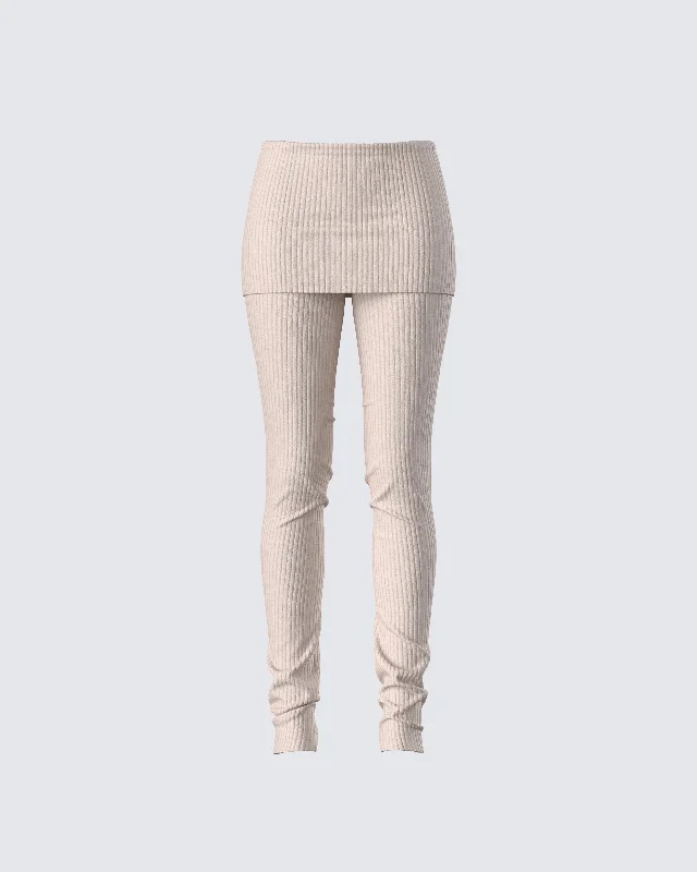 Myka Beige Rib Foldover Legging