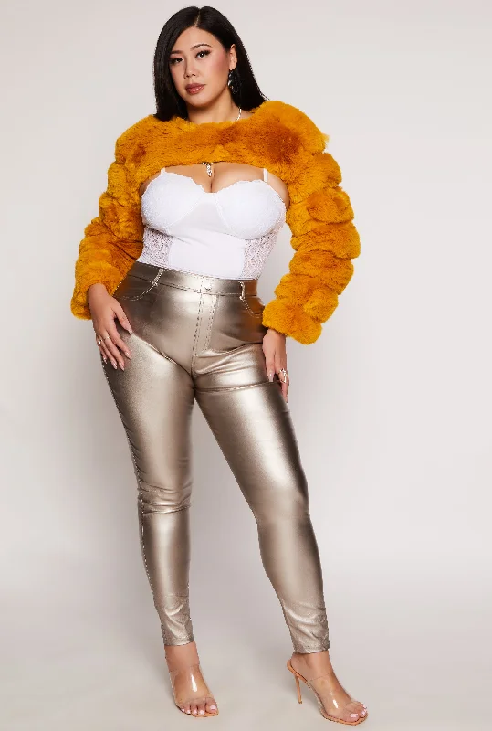 Plus Size Metallic Faux Leather Pull On Pants