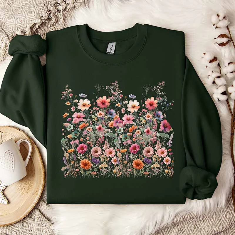 Cute Vintage Pressed Flowers Sweatshirt