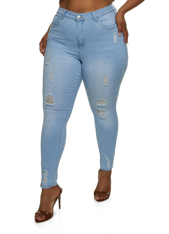 Plus Size WAX High Rise Distressed Push Up Skinny Jeans