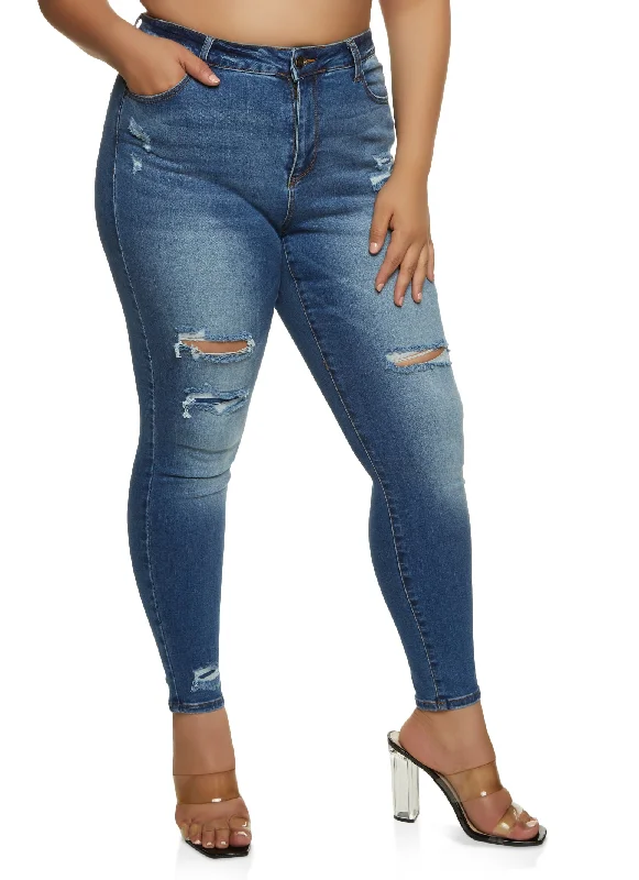 Plus Size WAX Distressed High Waist Skinny Jeans