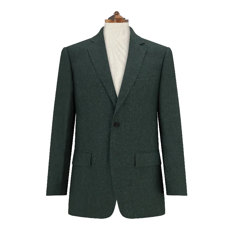 William Dark Green Plain Weave Linen Jacket