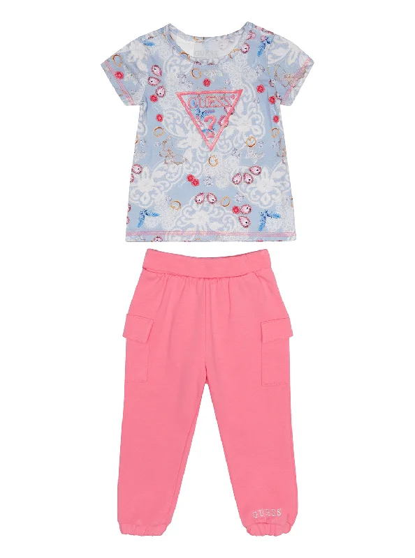 Lace Floral Print T-Shirt And Pants 2-Piece Set (0-12m)