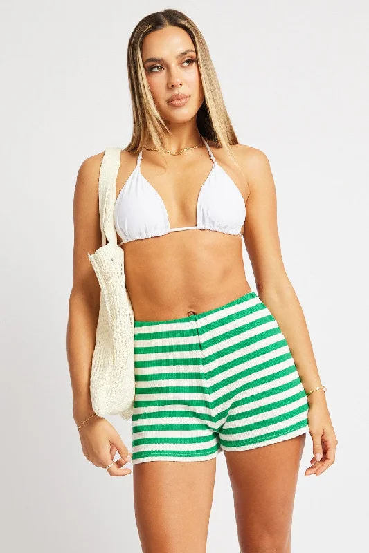 Green Stripe Shorts High Rise