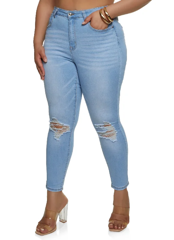 Plus Size WAX Ripped Knee Distressed Jeans