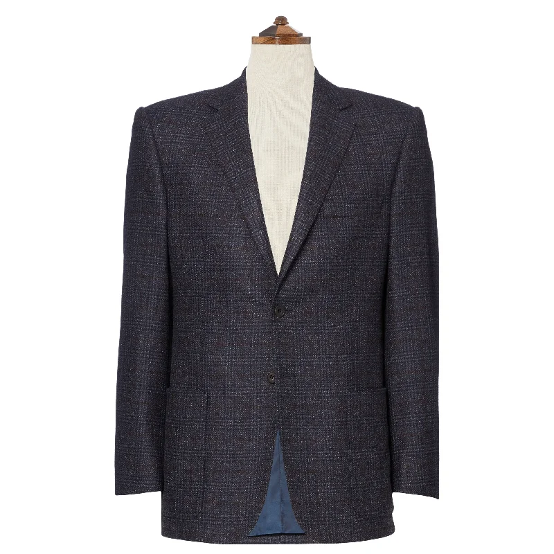 Edgar Charcoal with Brown Check Lambswool and Cashmere Jacket