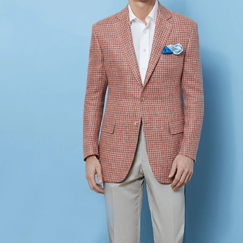 William Coral Pink Houndstooth Windowpane Check Jacket