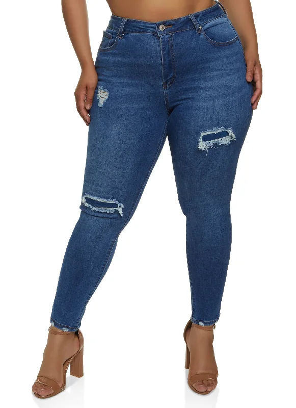 Plus Size WAX High Rise Distressed Skinny Jeans