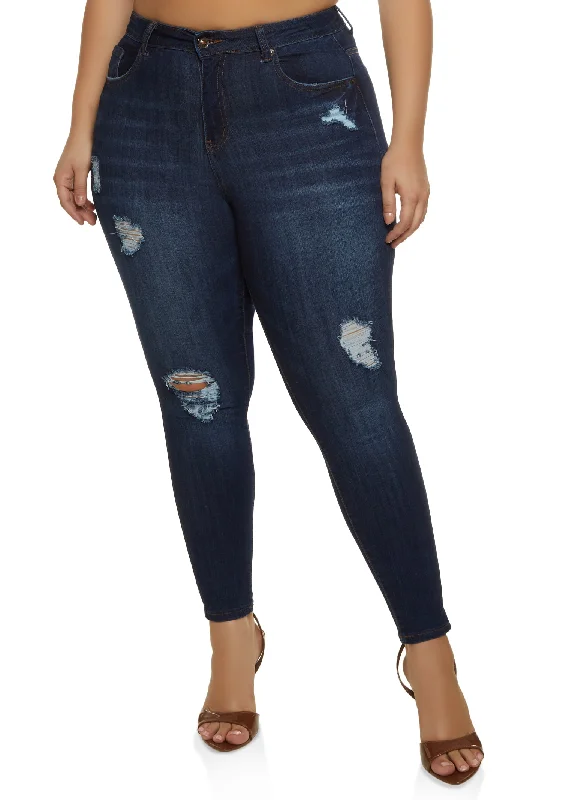 Plus Size WAX Distressed Stretch Skinny Jeans