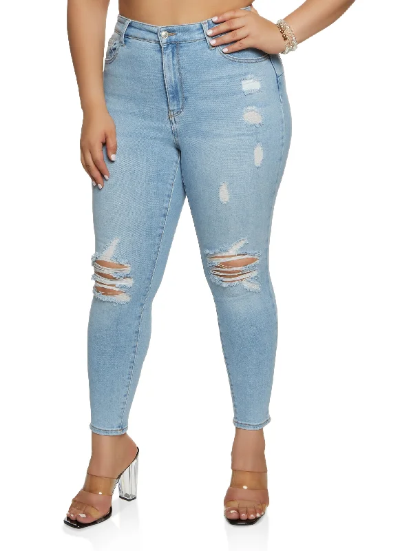 Plus Size WAX Distressed High Waisted Skinny Jeans