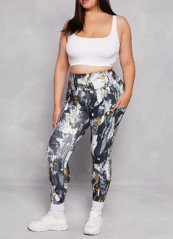 Plus Size Foil Screen Paint Splatter Leggings