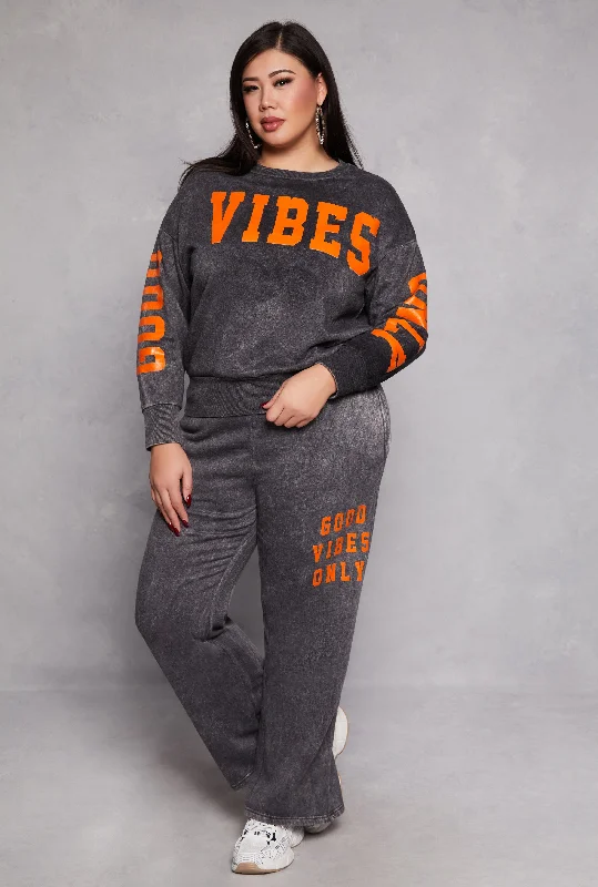 Plus Size Acid Wash Good Vibes Only Sweatpants