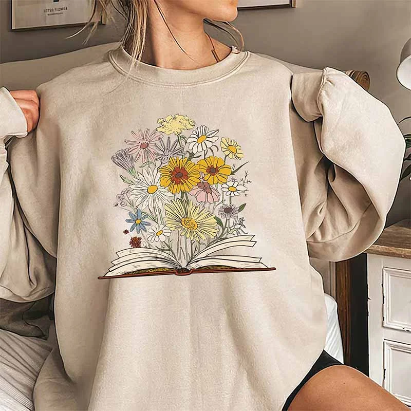 Book Daisy Flower Reading Sweatshirt