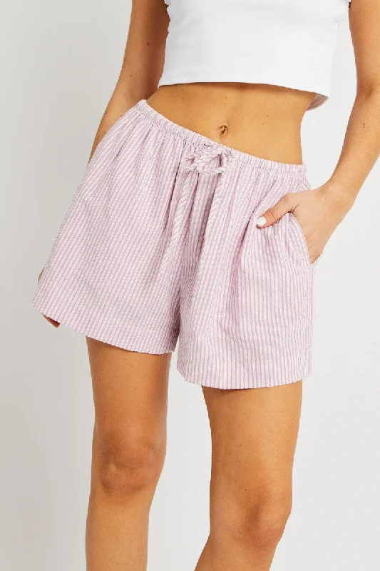 Pink Stripe Shorts Elasticated Waist