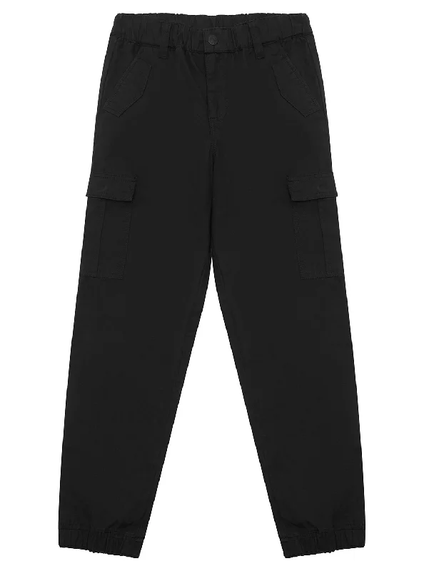 Black Poplin Cargo Pants (2-7)