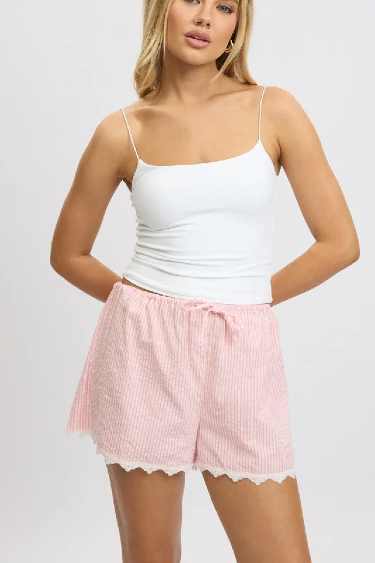 Pink Stripe Shorts Drawstring Waist