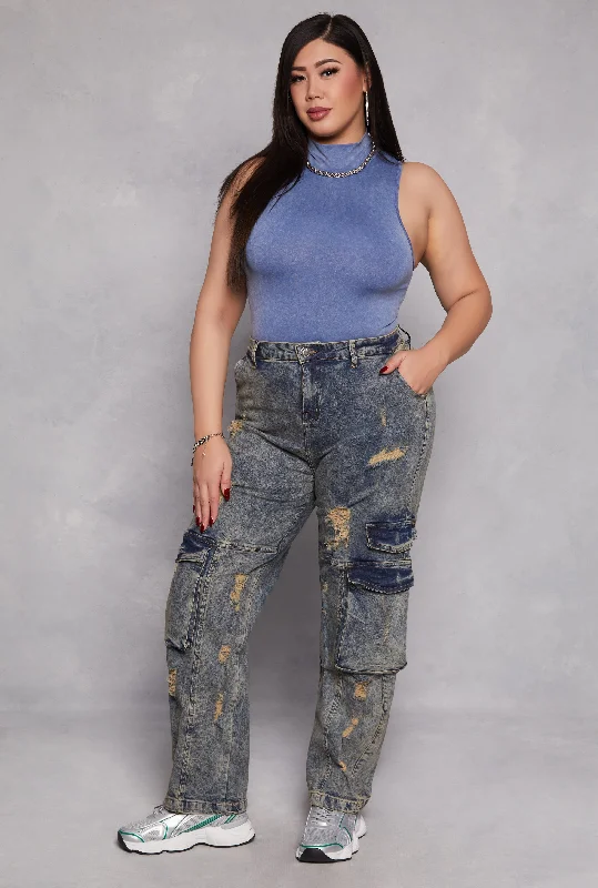 Plus Size Spoon Jeans Distressed Acid Wash Jeans