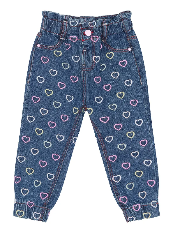 Multicolour Heart Embroidered Denim Pants (6-24m)