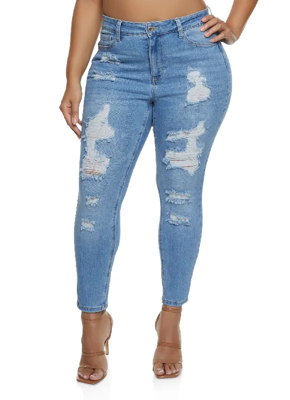 Plus Size WAX Distressed Skinny Leg Jeans