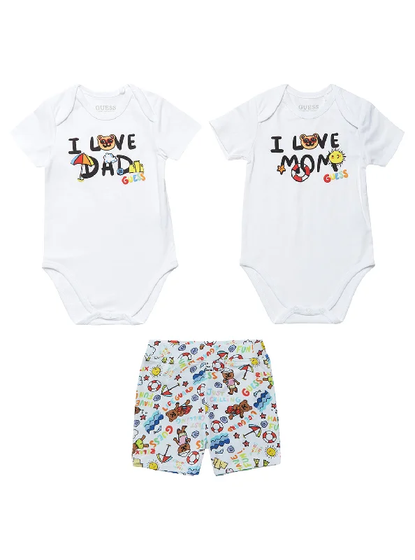 White I Love Onesie Set (0-12M)