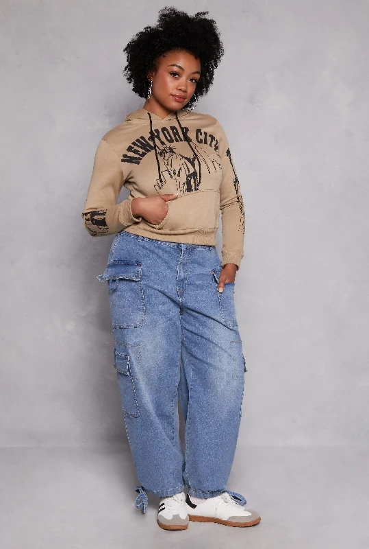 Plus Size Almost Famous Tie Hem Cargo Jeans