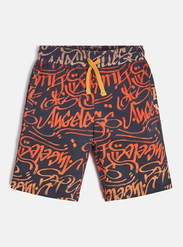 Orange Graphic Text Print Shorts (7-16)