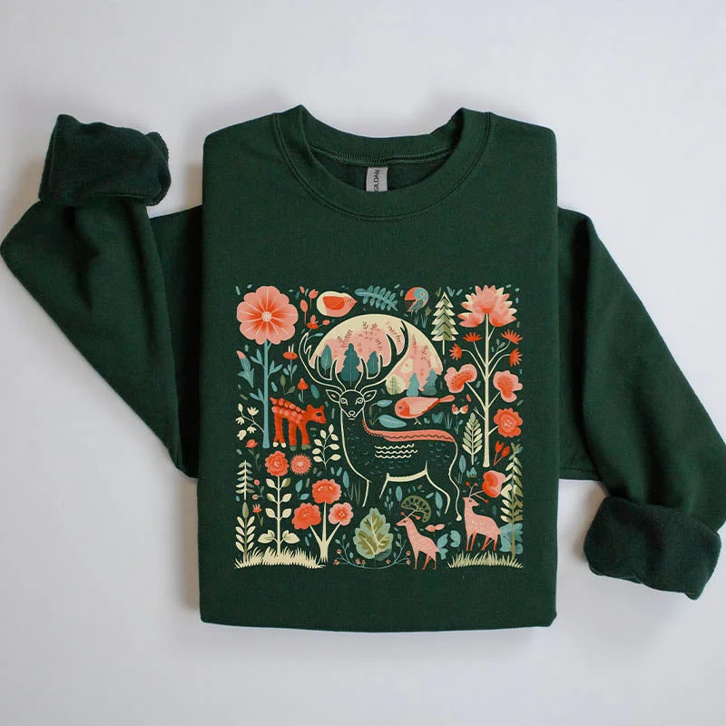 Stag Folk Floral Wildlife Sweatshirt