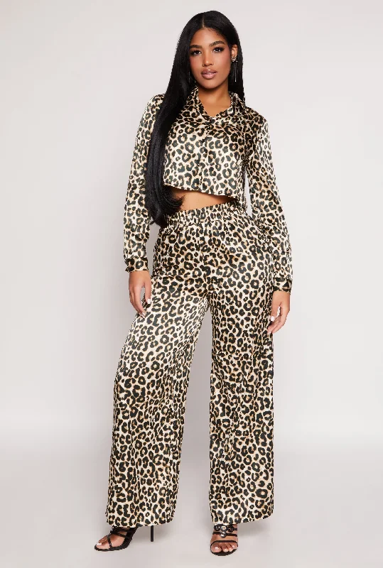 Haute Monde Leopard Print Satin Pants