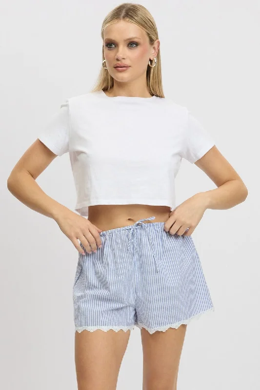 Blue Stripe Shorts Drawstring Waist