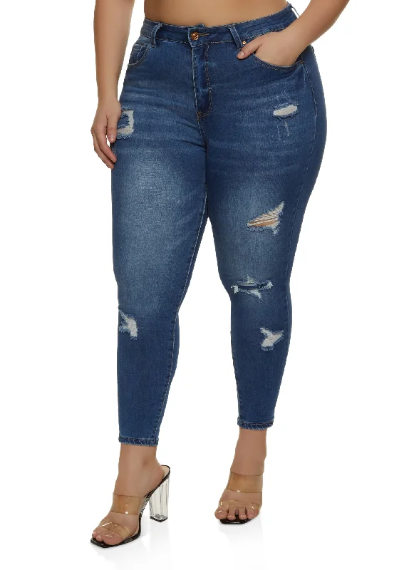 Plus Size WAX Distressed Cropped Jeans