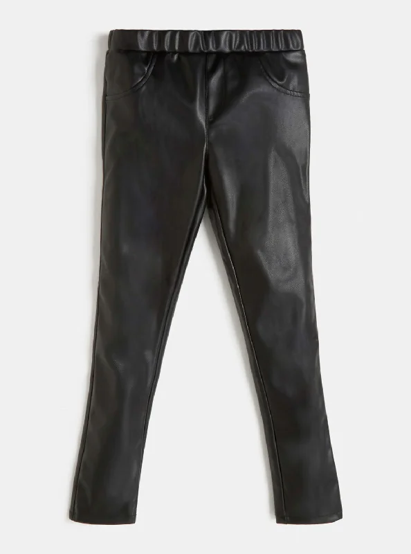 Black PU Leather Leggings (7-16)