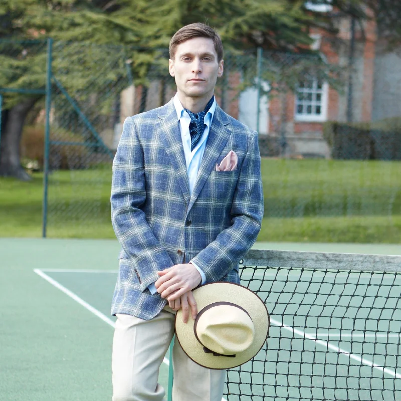 Gregory Navy and Green Check Linen Silk blend Jacket