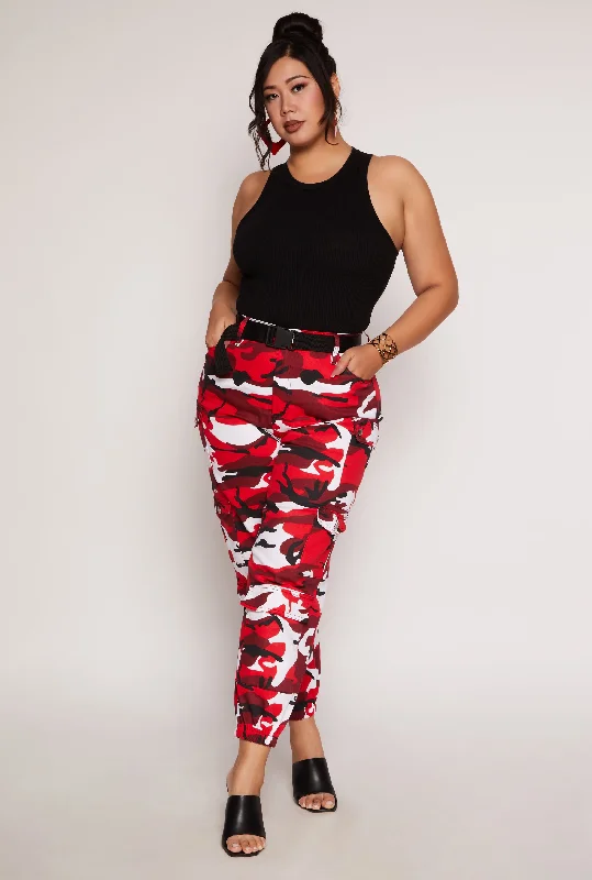 Plus Size Almost Famous Belted Camo Cargo Joggers