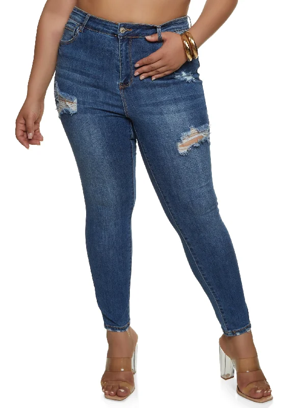 Plus Size WAX Distressed High Rise Skinny Jeans