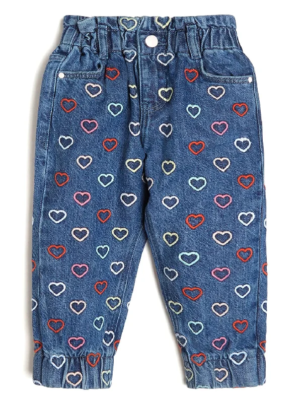 Multicolour Heart Embroidered Denim Pants (2-7)