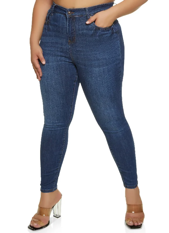 Plus Size WAX High Waist Whiskered Skinny Jeans