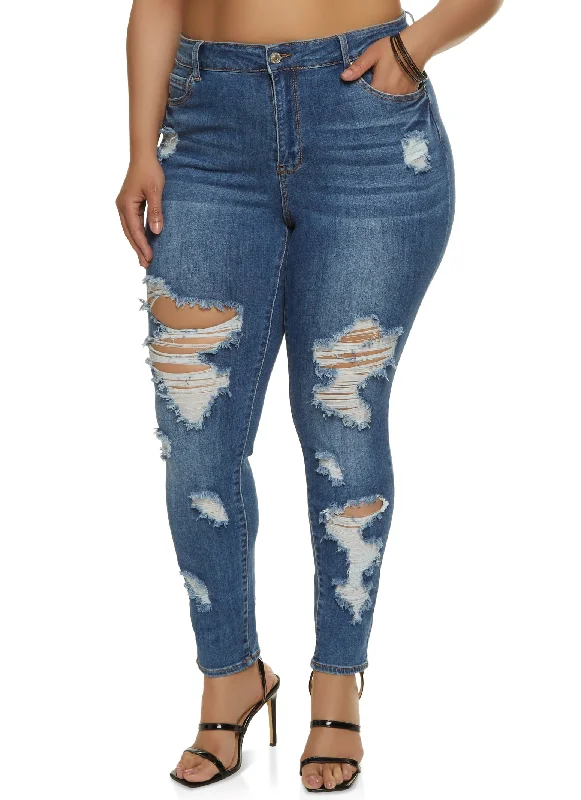 Plus Size WAX Distressed High Waisted Jeans