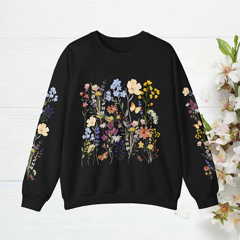 Colorful Pastel Botanical Vintage Wildflowers Sweatshirt