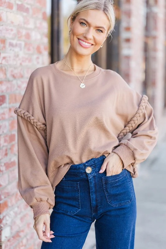 Get The Glow Mocha Brown Braided Sweater