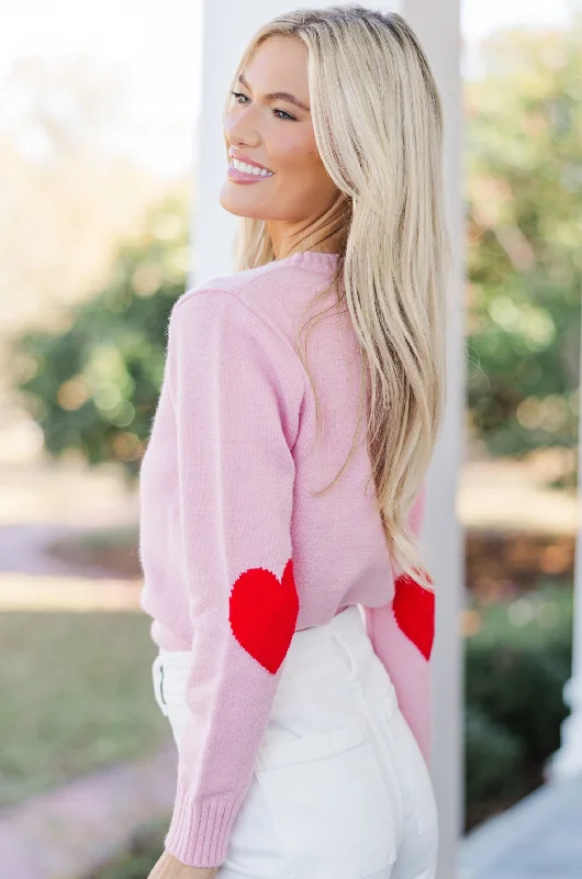 Show You Love Blush Heart Elbow Patch Sweater