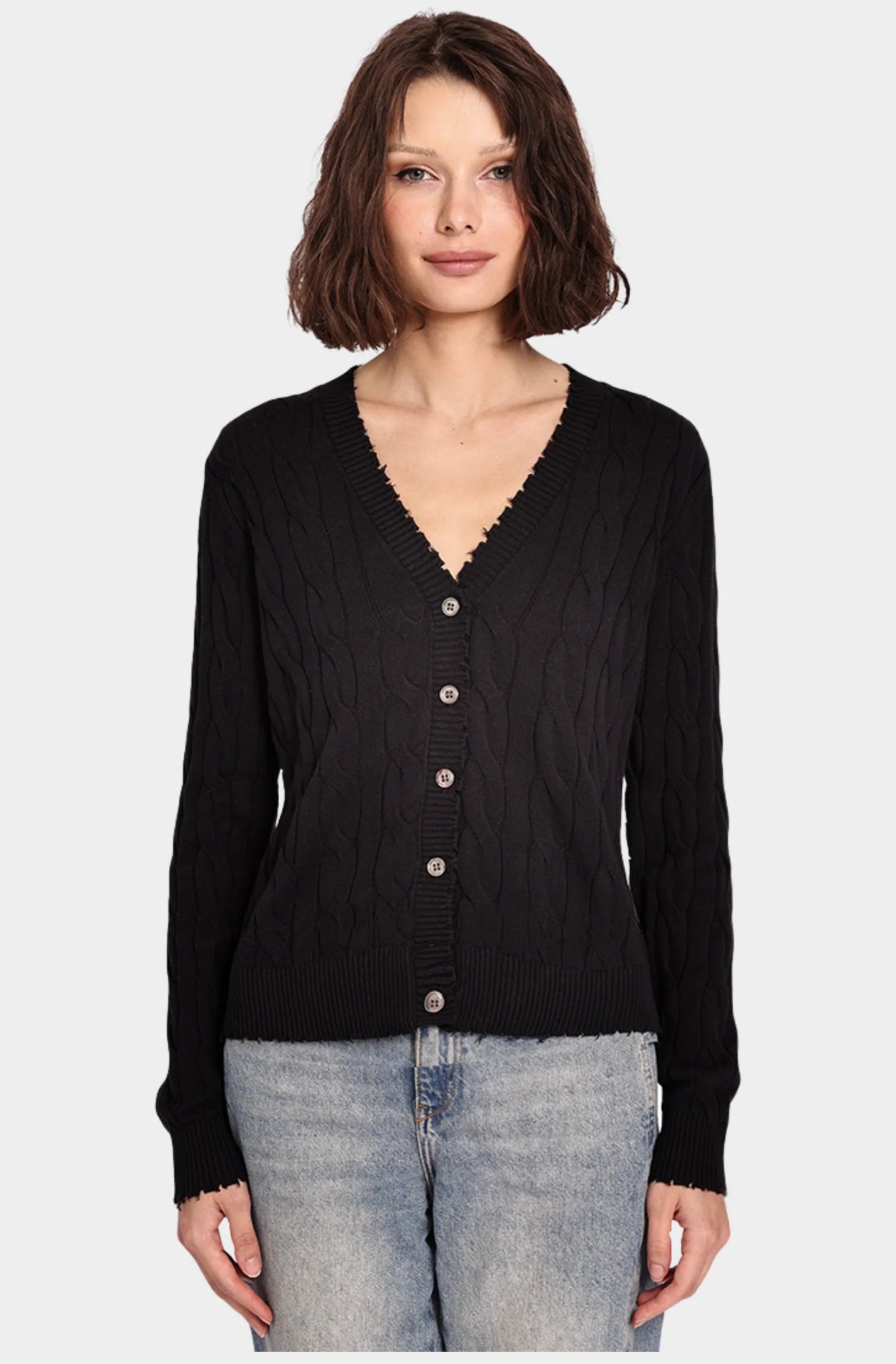 Cotton Cashmere Frayed Cardi