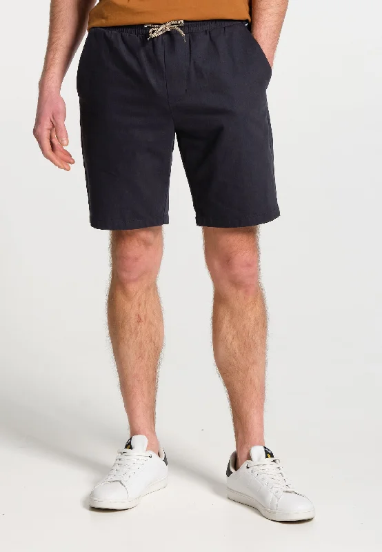 Short homme bleu en coton taille élastiquée avec cordon