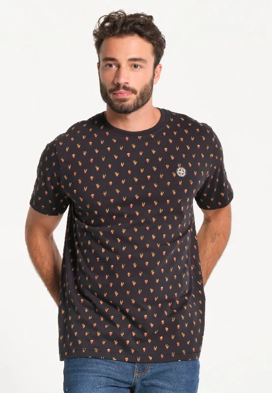 T-shirt homme noir avec motifs frites