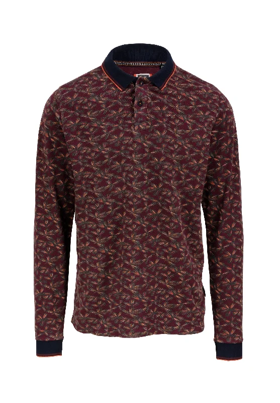 Polo homme longues manches bordeaux avec imprimé floral