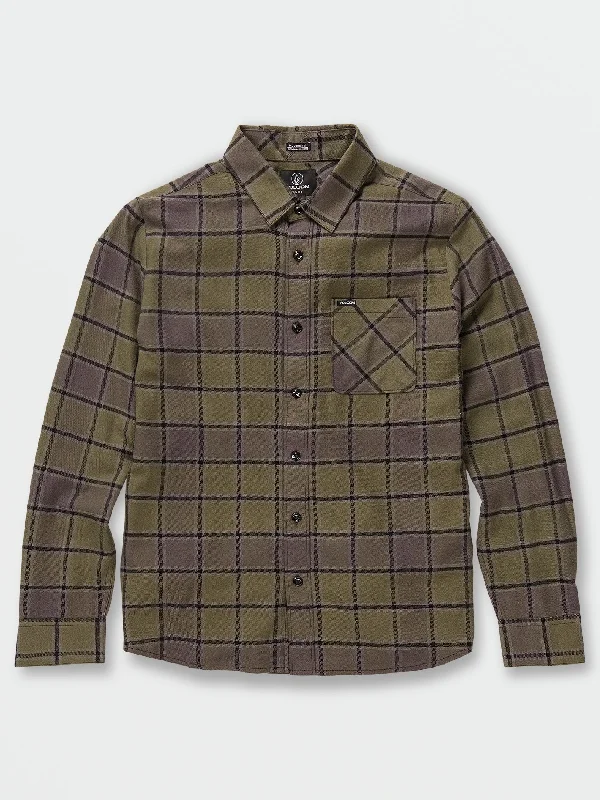 Little Boys Caden Plaid Long Sleeve Flannel - Military